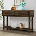 Light Luxury Retro Sofa Table With Outlets, 54 Inch Pine Wood Console Table With 2 Power Outlets And 2 Usb Ports For Entryway Hallway Living Room With Solid Wood Legs Antique Yellow Antique Yellow Built In Outlets Or Usb Primary Living Space American