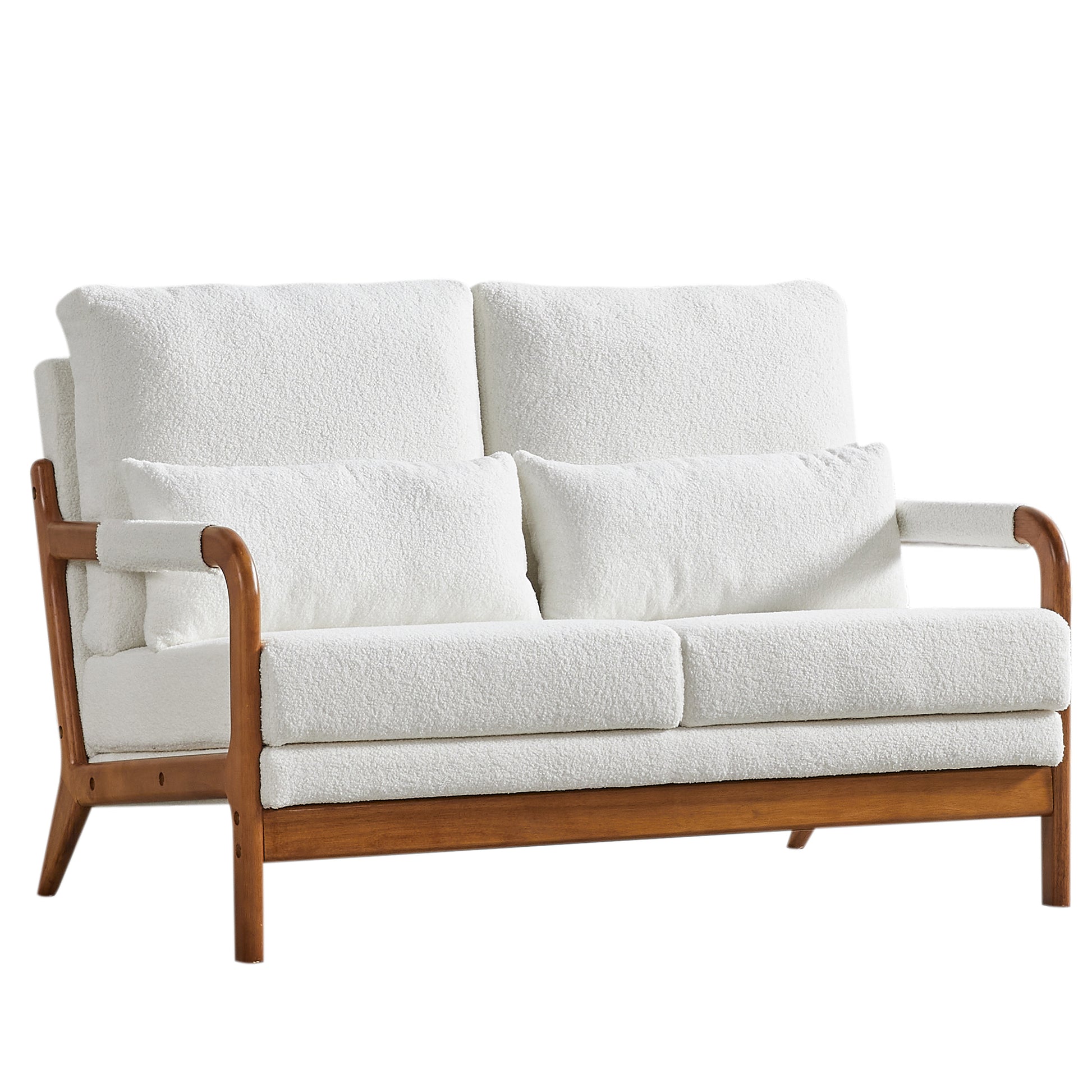 49.01"Modern Teddy Fabric Loveseat,Wood Frame Sofa For Living Room White Teddy 2 Seat