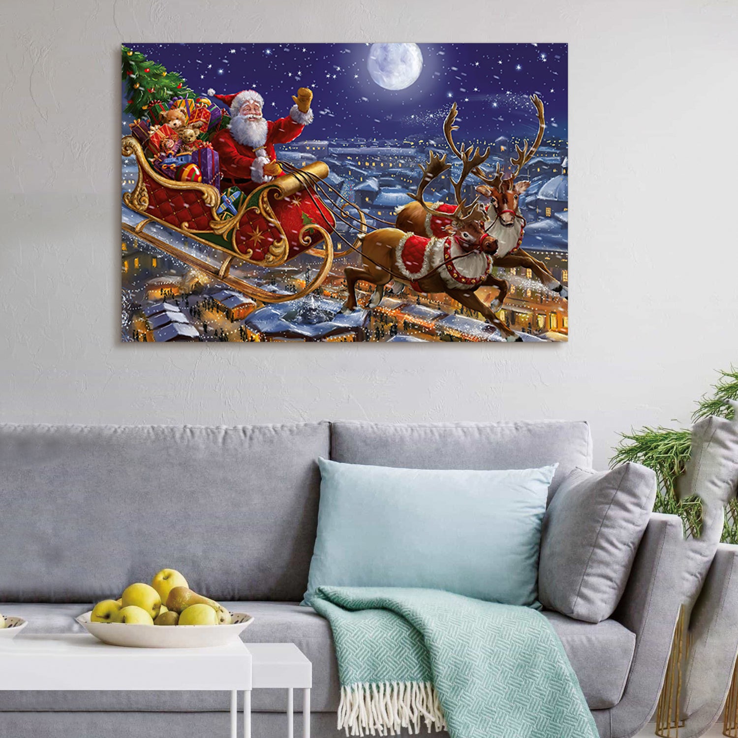 Framed Canvas Wall Art Decor Painting For Chrismas, Santa On Sleigh With Reindeer Gift Decoration For Chrismas Eve Office Living Room, Bedroom Decor Ready To Hang 3624Inch Thickness 1.5Inch Rectangle Framed Multicolor Christmas Oversized 41In Canvas