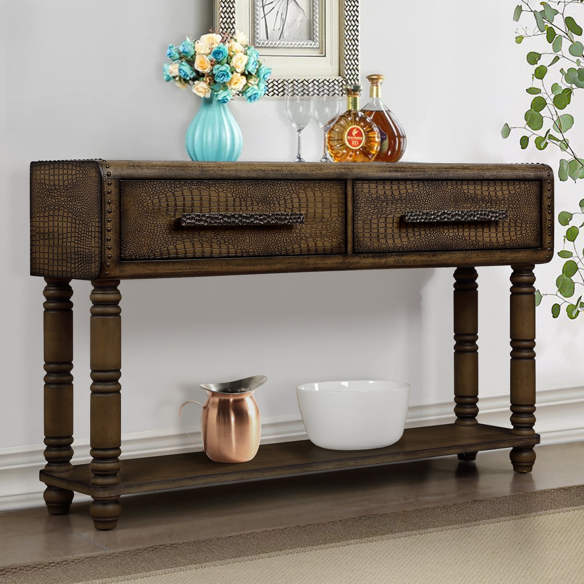 Light Luxury Retro Sofa Table With Outlets, 54 Inch Pine Wood Console Table With 2 Power Outlets And 2 Usb Ports For Entryway Hallway Living Room With Solid Wood Legs Antique Yellow Antique Yellow Built In Outlets Or Usb Primary Living Space American