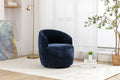 Chenille Fabric Swivel Accent Armchair Barrel Chair With Black Powder Coating Metal Ring,Blue Blue Foam Chenille