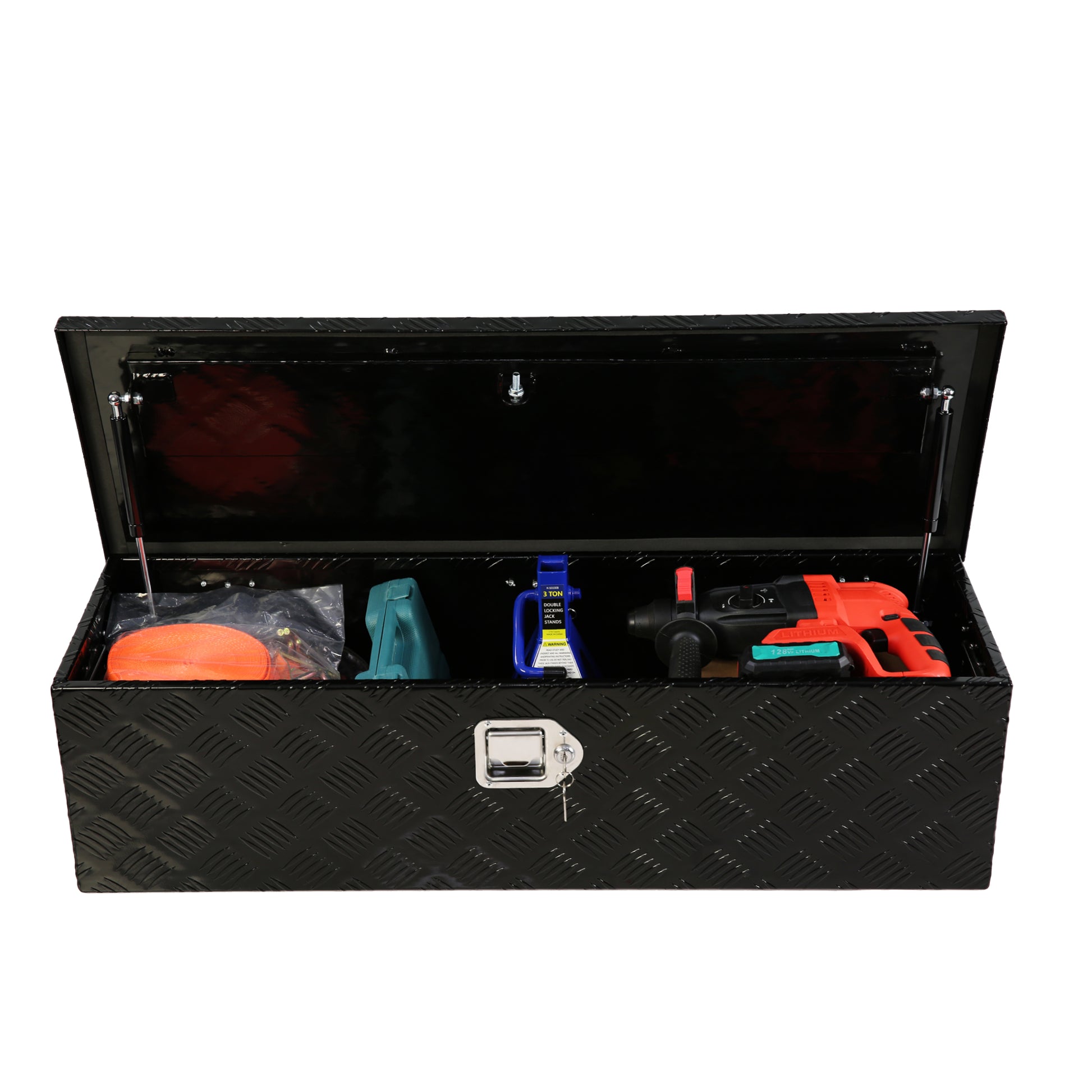 39 Inch Aluminum Truck Tool Long Box, Gas Strut, Truck Bed Tool Box With Side Handle ,Lock And 2 Ke, Tool Storage Box For Truck,Trailer,Pickup 38.8" 12.8" 10.4" Black Aluminum
