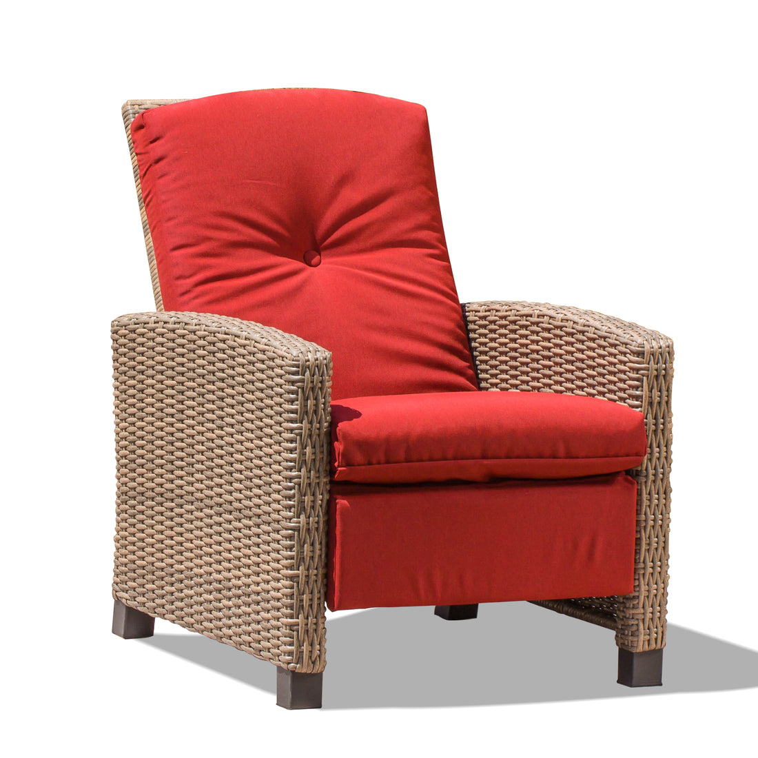 Indoor & Outdoor Recliner, All Weather Wicker Reclining Patio Chair, Red Cushion Red,1 Chair Red Rattan