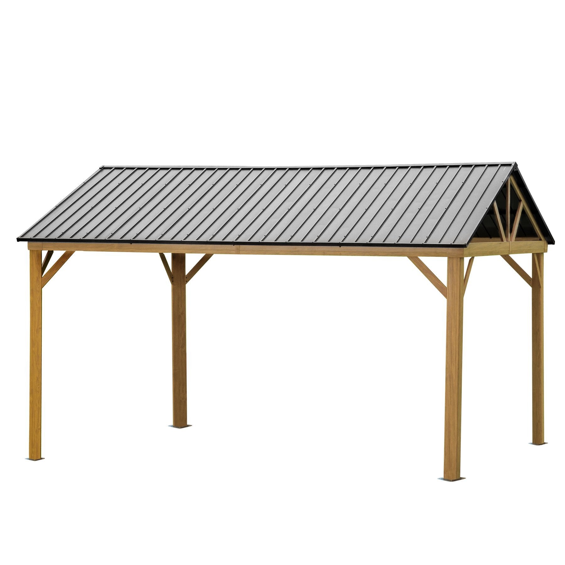 12'X14' Hardtop Gazebo Outdoor Aluminum Gazebo With Galvanized Steel Gable Canopy For Patio Decks Backyard Yellow Brown Yellow Brown Metal