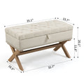 35 Inch Storage Ottoman, Button Tufted Ottoman Linen Storage Bench, Ottoman With Storage Light Beige Burlap