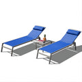 Patio Chaise Lounge Set, 3 Pieces Adjustable Aluminum Backrest Pool Lounge Chairs Textilene Sunbathing Recliner With Headrest Blue,2 Lounge Chairs 1 Table Blue Aluminium