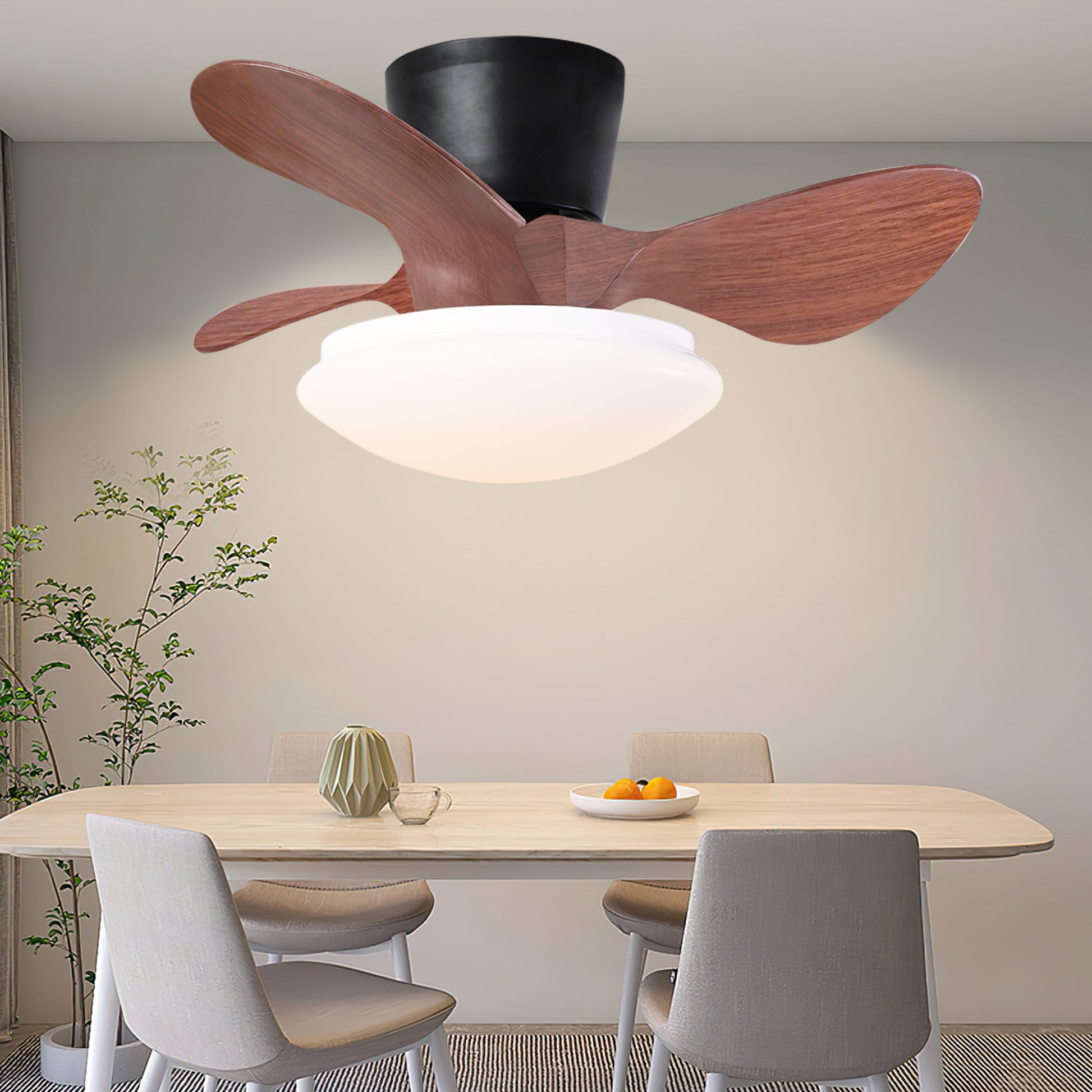 24'' Walnut Small Ceiling Fan With Lights And Remote Led 18W Modern Flush Mount Ceiling Fan Adjustable Color,Dc Quiet Motor Low Profile Ceiling Fan For Bedroom Kitchen Dining Patio,Fcc Walnut Black Abs Steel Q235