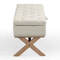 35 Inch Storage Ottoman, Button Tufted Ottoman Linen Storage Bench, Ottoman With Storage Light Beige Burlap