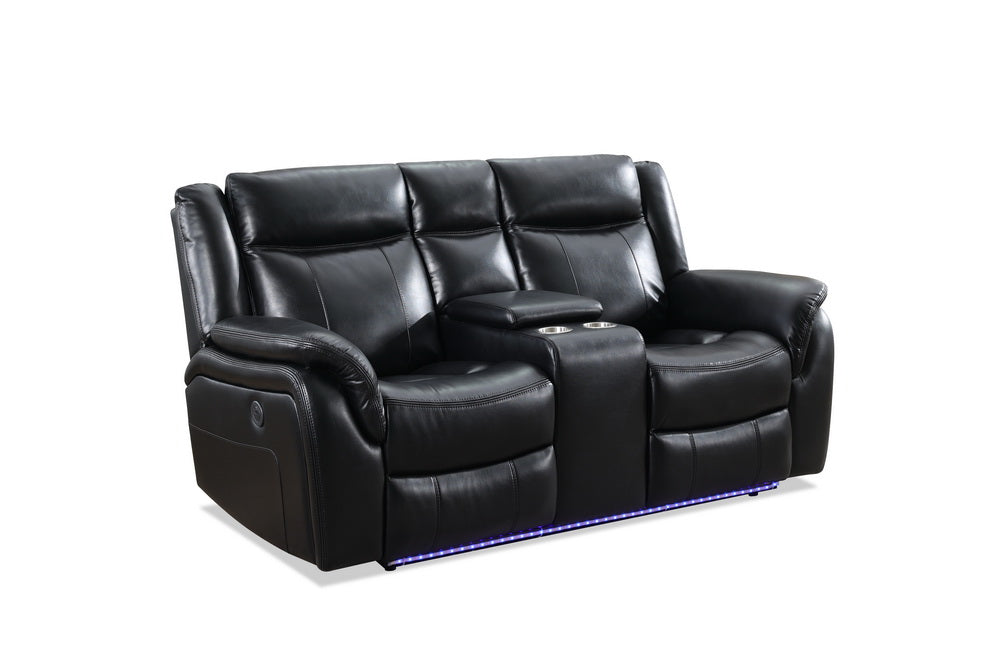 M05 2 Pieces Power Reclining Sofa Sets,Technical Leather Power Reclining Loveseat Power Recliner W Wireless Charger Led Strip For Living Room,Black Black Technical Leather