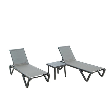 Patio Chaise Lounge Chair Set Of 3,Outdoor Aluminum Polypropylene Sunbathing Chair With 5 Adjustable Position,Side Table For Beach,Yard,Balcony,Poolside Grey,2 Lounge Chair 1 Table Gray Aluminium