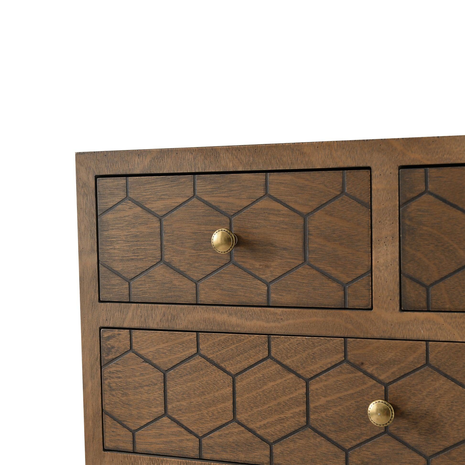 Handcrafted Accent Drawer With Abstract Carvings Premium Mdf Construction 5 Drawers For Stylish Storage Natural Wood Veneer Accent Chests 5 Or More Drawers Antique Brown Primary Living Space Drawers