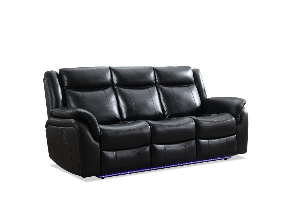 M05 2 Pieces Power Reclining Sofa Sets,Technical Leather Power Reclining Loveseat Power Recliner W Wireless Charger Led Strip For Living Room,Black Black Technical Leather