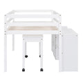 Twin Size Loft Bed With Desk And Drawers, Wooden Loft Bed With Lateral Portable Desk, White White Solid Wood Mdf