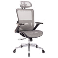 Grey Ergonomic Mesh Office Chair, High Back Adjustable Headrest With Flip Up Arms, Tilt And Lock Function, Lumbar Support And Blade Wheels, Kd Chrome Metal Legs Black Office American Design Office Chairs Foam Plastic