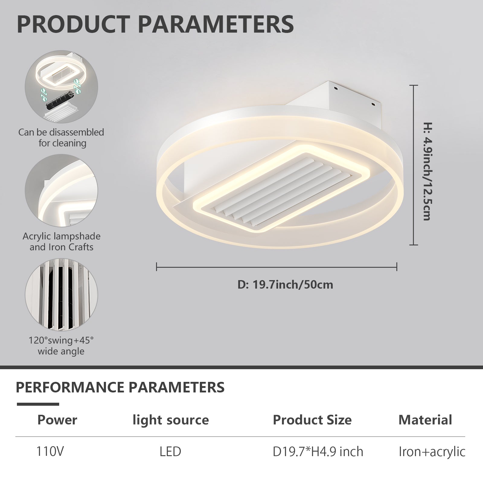 Bladeless Fan Lamp With Lights Dimmable Led White Modern Iron