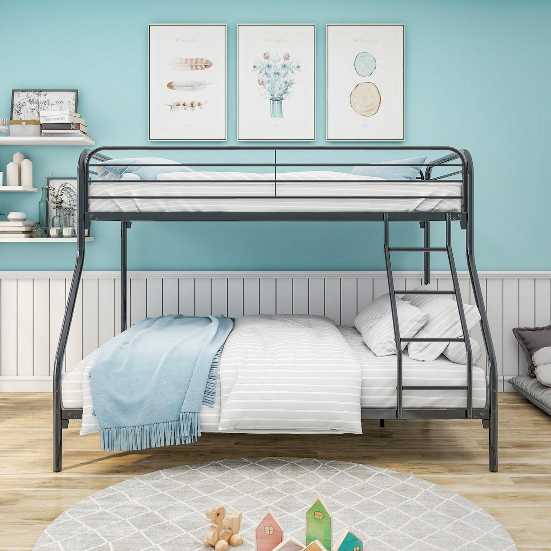 Heavy Duty Twin Over Full Metal Bunk Bed, Easy Assembly With Enhanced Upper Level Guardrail, Black Box Spring Not Required Twin Black Metal Bedroom Bunk Metal