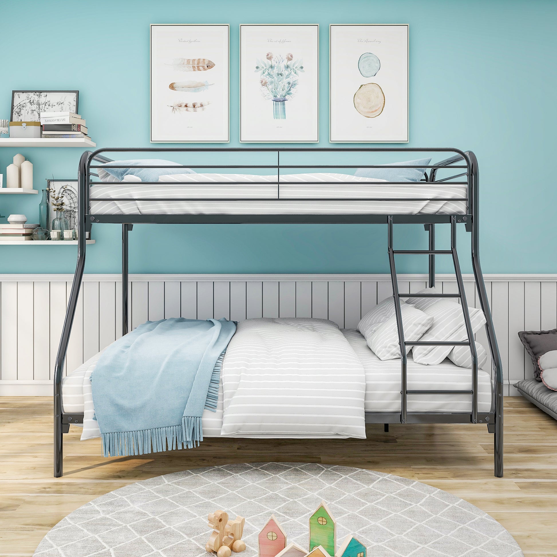 Heavy Duty Twin Over Full Metal Bunk Bed, Easy Assembly With Enhanced Upper Level Guardrail, Black Box Spring Not Required Twin Black Metal Bedroom Bunk Metal