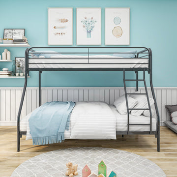 Heavy Duty Twin Over Full Metal Bunk Bed, Easy Assembly With Enhanced Upper Level Guardrail, Black Box Spring Not Required Twin Black Metal Bedroom Bunk Metal