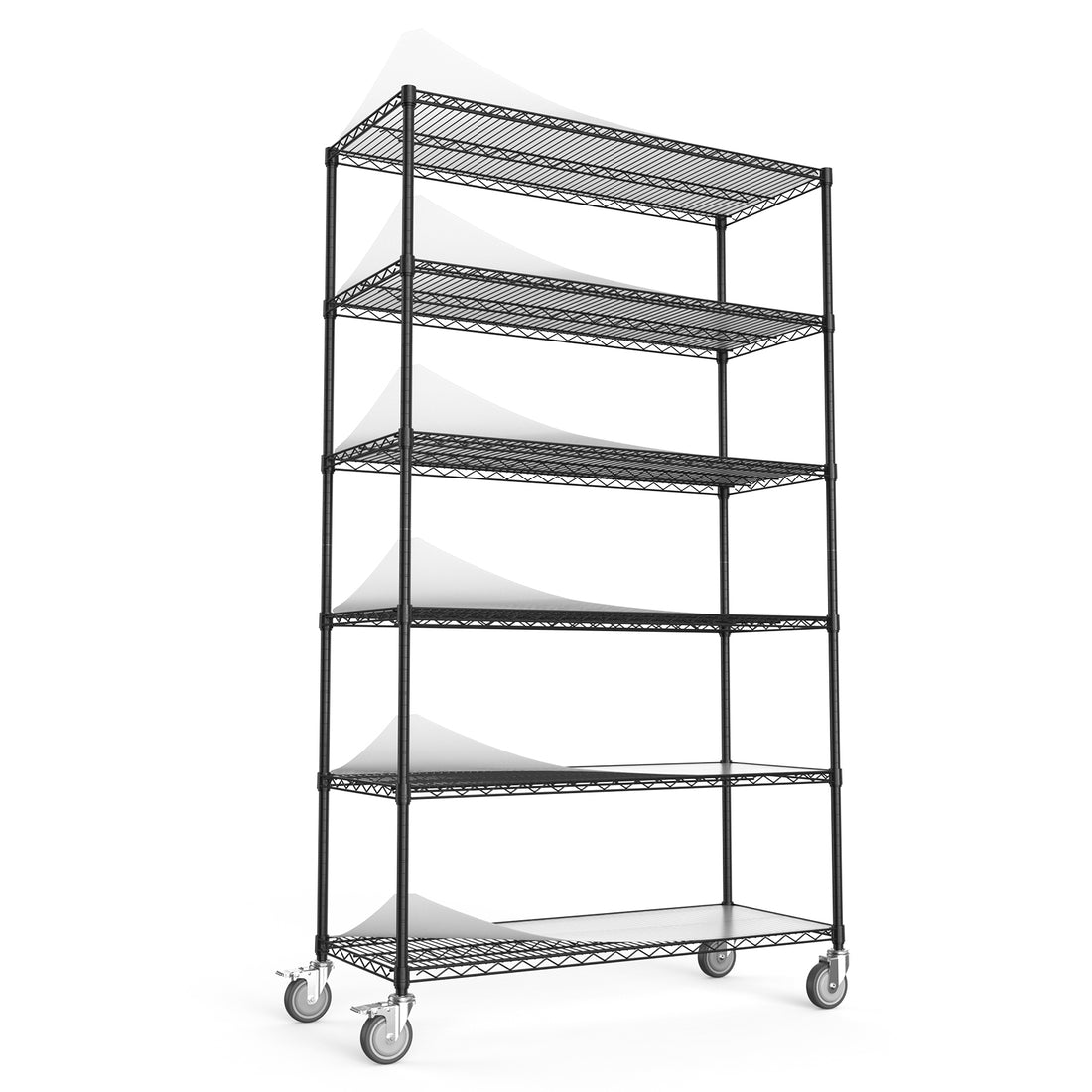 6 Tier Wire Shelving Unit, 6000 Lbs Nsf Height Adjustable Metal Garage Storage Shelves With Wheels, Heavy Duty Storage Wire Rack Metal Shelves Black 204882 Black Iron Plastic