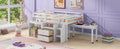 Full Size Loft Bed With Desk And Drawers, Wooden Loft Bed With Lateral Portable Desk, White White Solid Wood Mdf