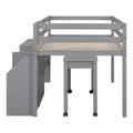 Twin Size Loft Bed With Desk And Drawers, Wooden Loft Bed With Lateral Portable Desk, Gray Gray Solid Wood Mdf