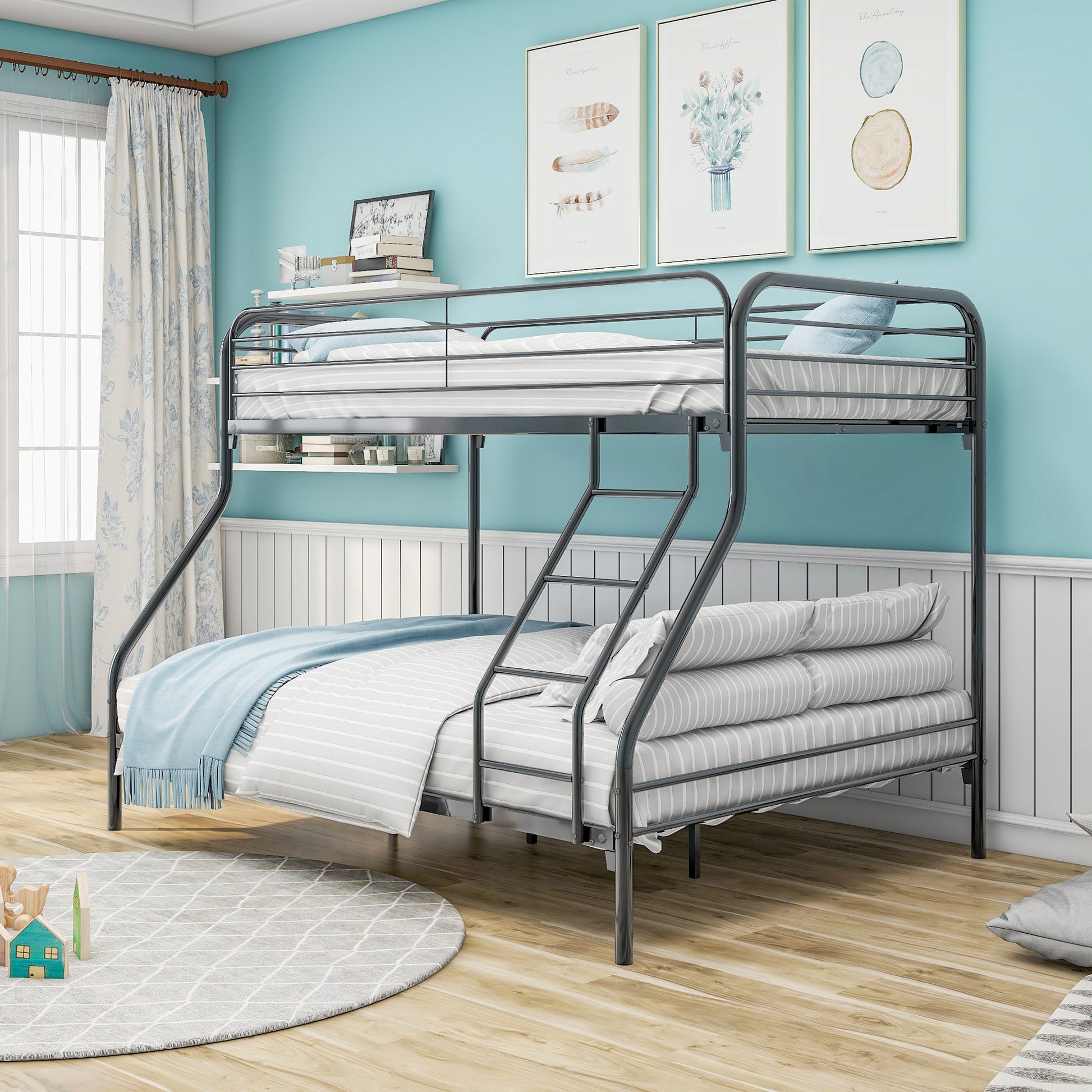 Heavy Duty Twin Over Full Metal Bunk Bed, Easy Assembly With Enhanced Upper Level Guardrail, Black Box Spring Not Required Twin Black Metal Bedroom Bunk Metal