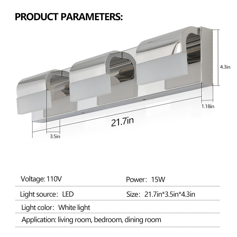 Bathroom Vanity Lighting 3 Light Led Vanity Lights Over Mirror Bath Wall Lighting Chrome Modern Acrylic Stainless Steel