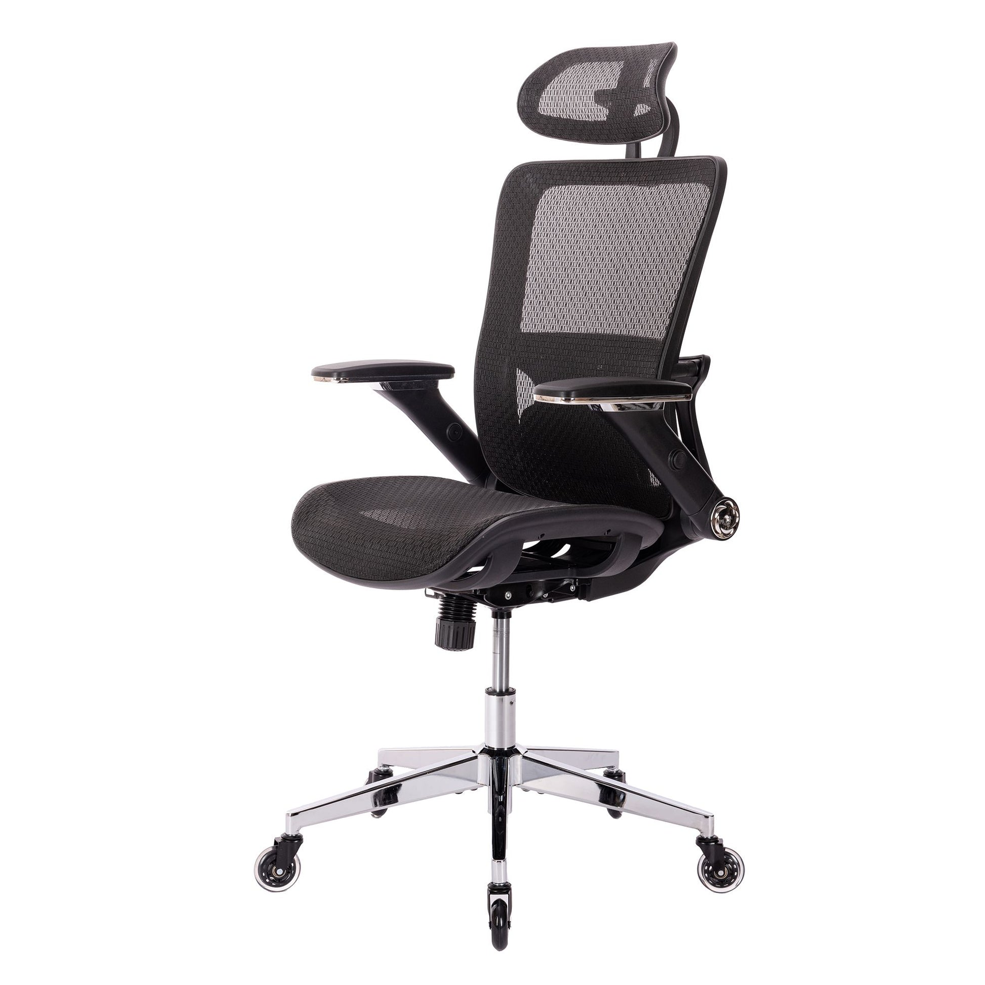 Black Ergonomic Mesh Office Chair, High Back Adjustable Headrest With Flip Up Arms, Tilt And Lock Function, Lumbar Support And Blade Wheels, Kd Chrome Metal Legs Black Office American Design Office Chairs Foam Plastic