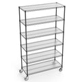 6 Tier Wire Shelving Unit, 6000 Lbs Nsf Height Adjustable Metal Garage Storage Shelves With Wheels, Heavy Duty Storage Wire Rack Metal Shelves Black 204882 Black Iron Plastic