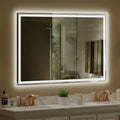 60 40 Inch Led Lit Bathroom Mirror, Wall Mounted Anti Fog Memory Large Adjustable Brightness Front And Back Light Rectangular Vanity Mirror White Glass