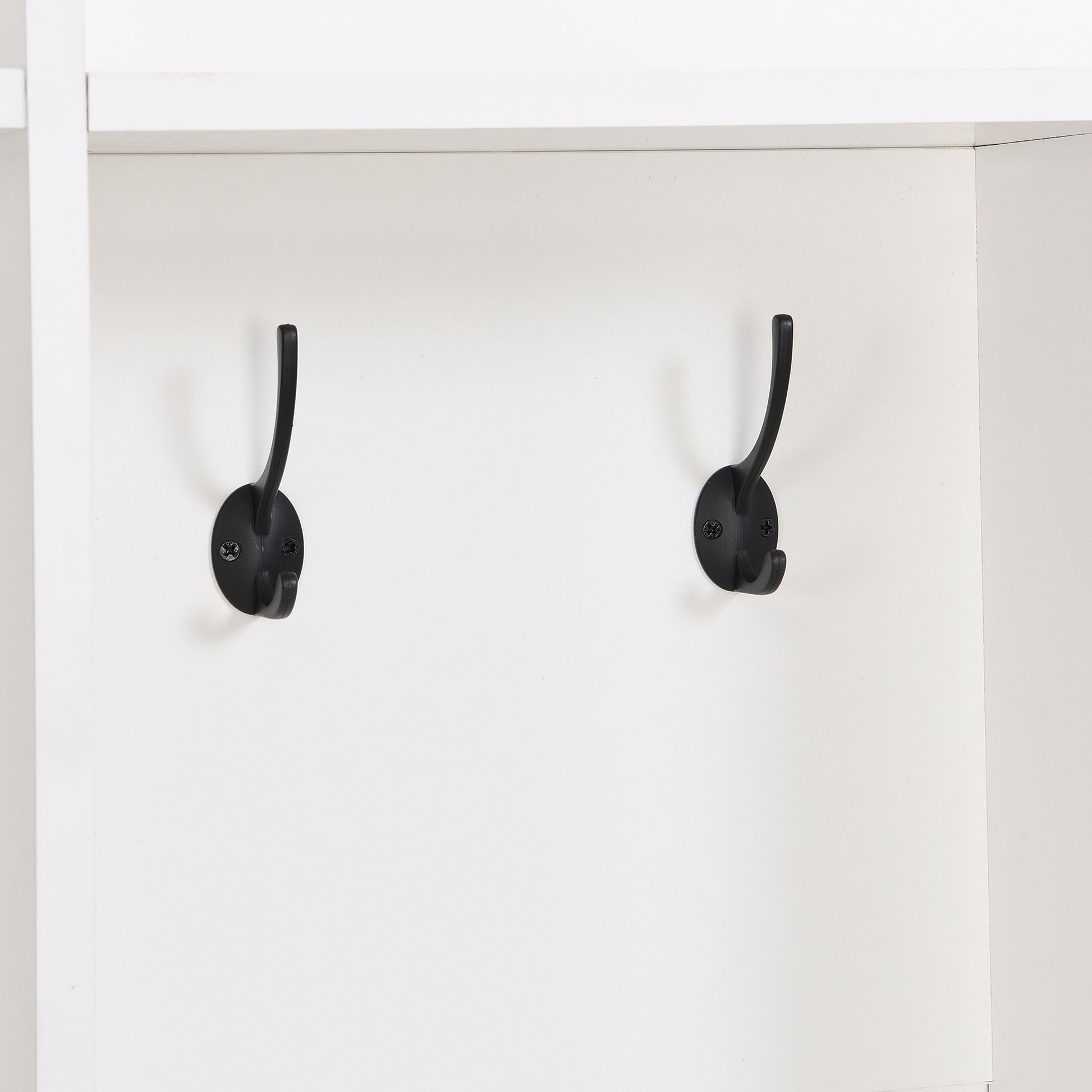 Wide Design Hall Tree With Storage Bench, Minimalist Shoe Cabinet With Cube Storage & Shelves, Multifunctional Coat Rack With 8 Hooks For Entryways, Mudroom, White White Primary Living Space