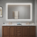 60 40 Inch Led Lit Bathroom Mirror, Wall Mounted Anti Fog Memory Large Adjustable Brightness Front And Back Light Rectangular Vanity Mirror White Glass