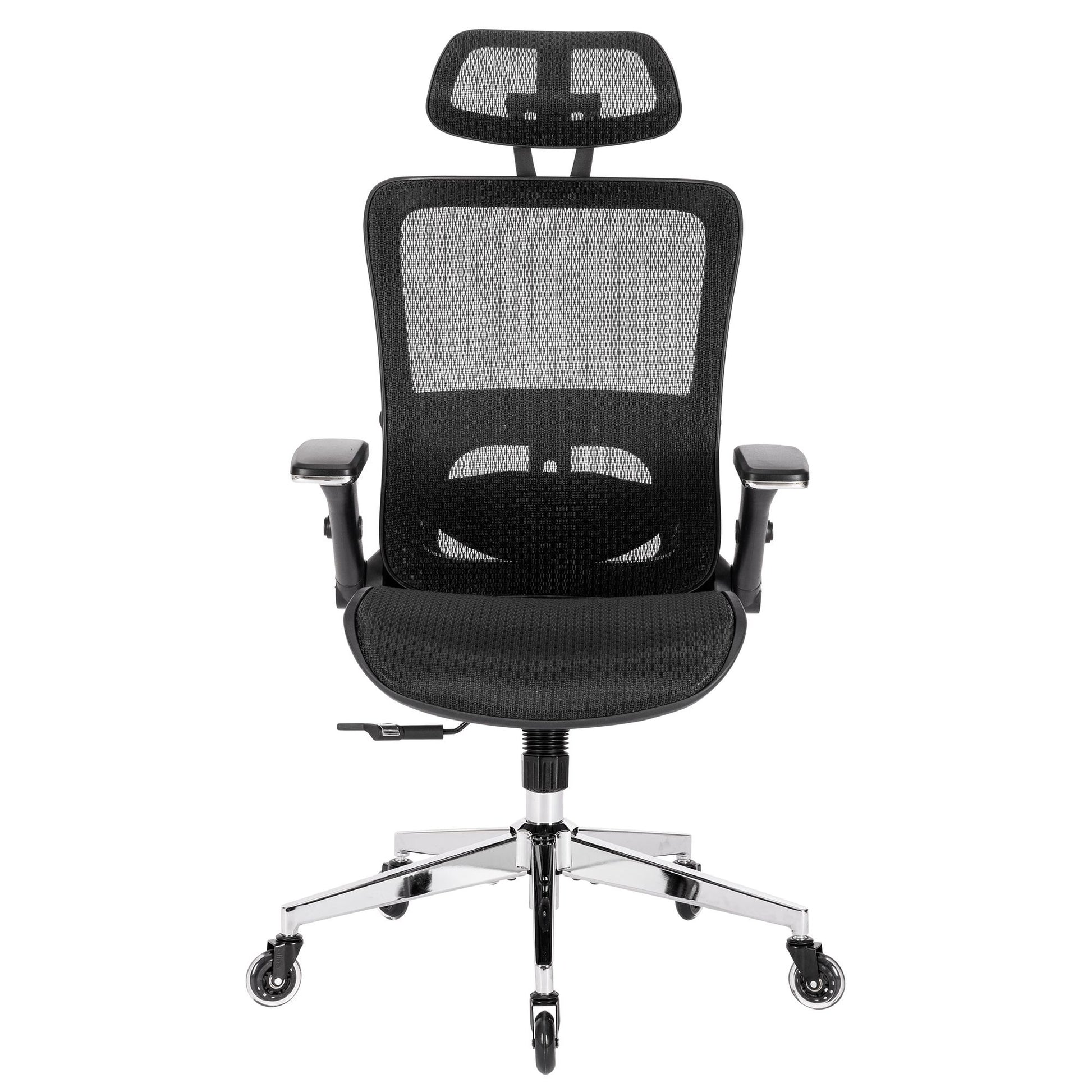 Black Ergonomic Mesh Office Chair, High Back Adjustable Headrest With Flip Up Arms, Tilt And Lock Function, Lumbar Support And Blade Wheels, Kd Chrome Metal Legs Black Office American Design Office Chairs Foam Plastic