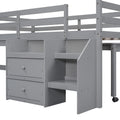 Twin Size Loft Bed With Desk And Drawers, Wooden Loft Bed With Lateral Portable Desk, Gray Gray Solid Wood Mdf