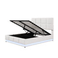 Full Size Tufted Upholstered Platform Bed With Hydraulic Storage System,Pu Storage Bed With Led Lights And Usb Charger, White White Pu