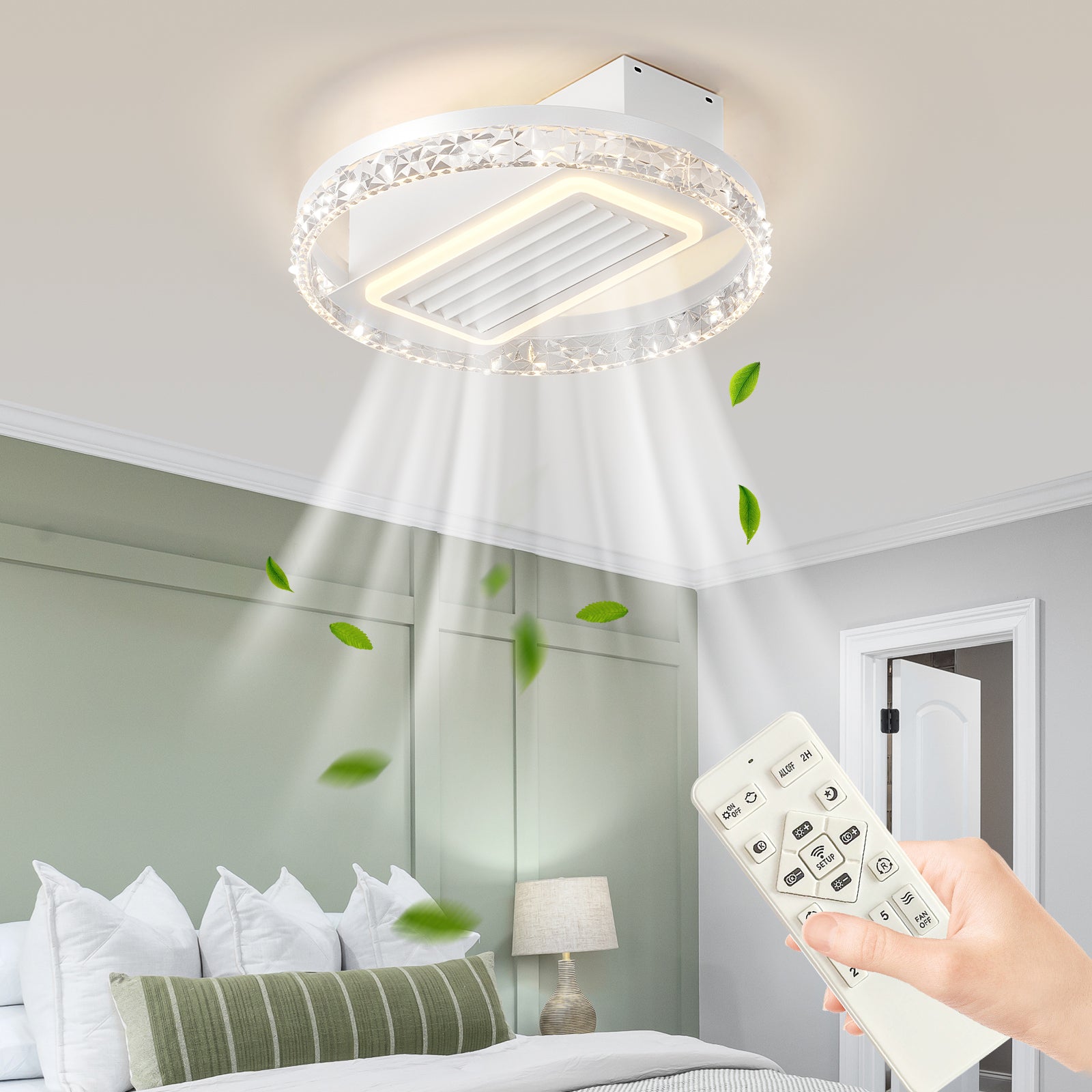 Bladeless Fan Lamp With Lights Dimmable Led White Iron