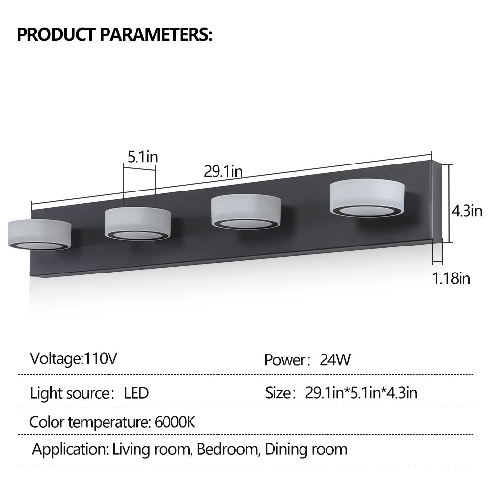 Led Modern Black 4 Light Vanity Lights Fixtures Over Mirror Bath Wall Lighting Black Modern Acrylic Iron