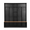 Wide Design Hall Tree With Storage Bench, Minimalist Shoe Cabinet With Cube Storage & Shelves, Multifunctional Coat Rack With 8 Hooks For Entryways, Mudroom, Black High Back Black Primary Living Space Cubby Particle Board