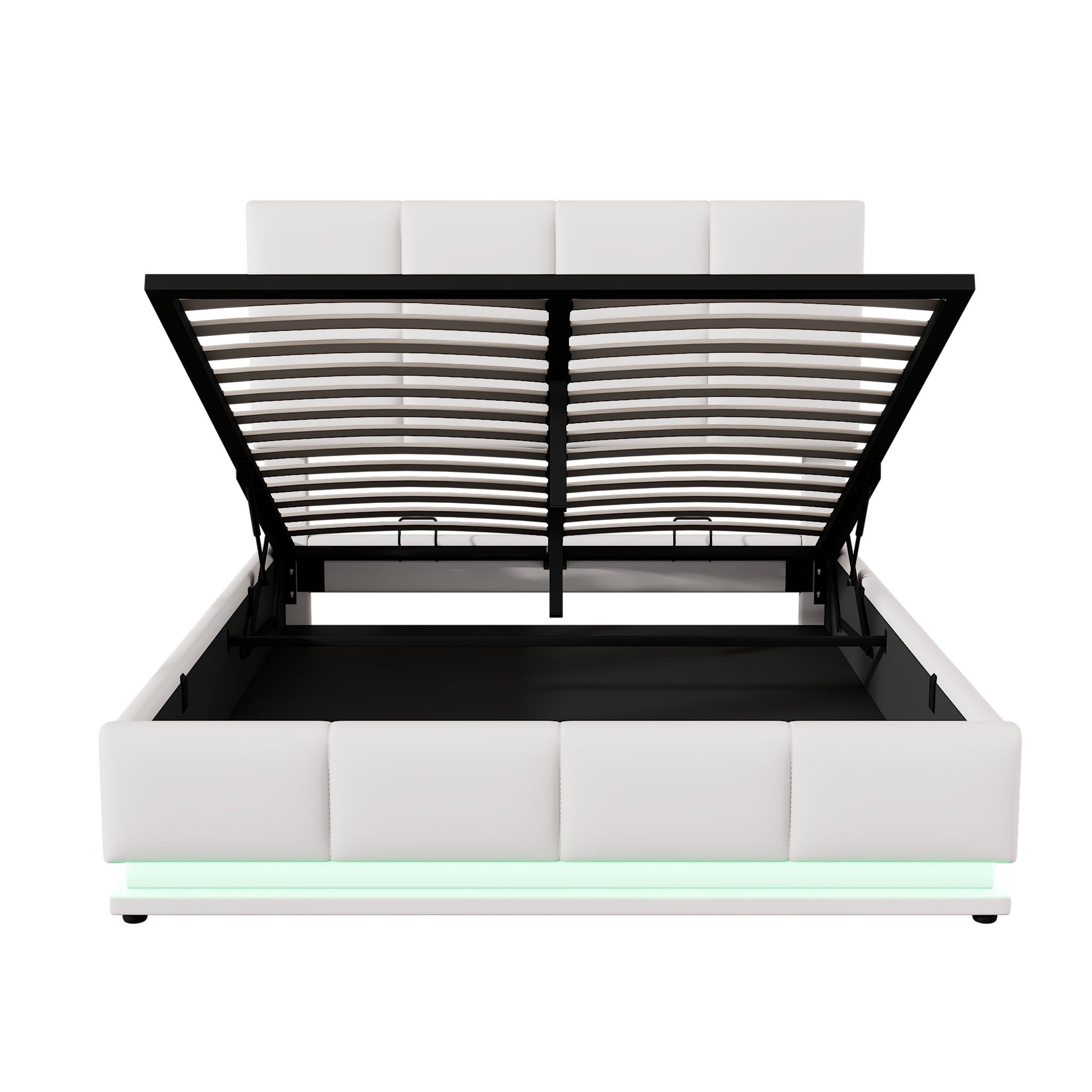 Full Size Tufted Upholstered Platform Bed With Hydraulic Storage System,Pu Storage Bed With Led Lights And Usb Charger, White White Pu
