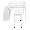 Twin Size Loft Bed With Desk And Drawers, Wooden Loft Bed With Lateral Portable Desk, White White Solid Wood Mdf