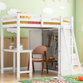 Twin Size Loft Bed With Wardrobe And Desk, White Twin White Rubber Wood