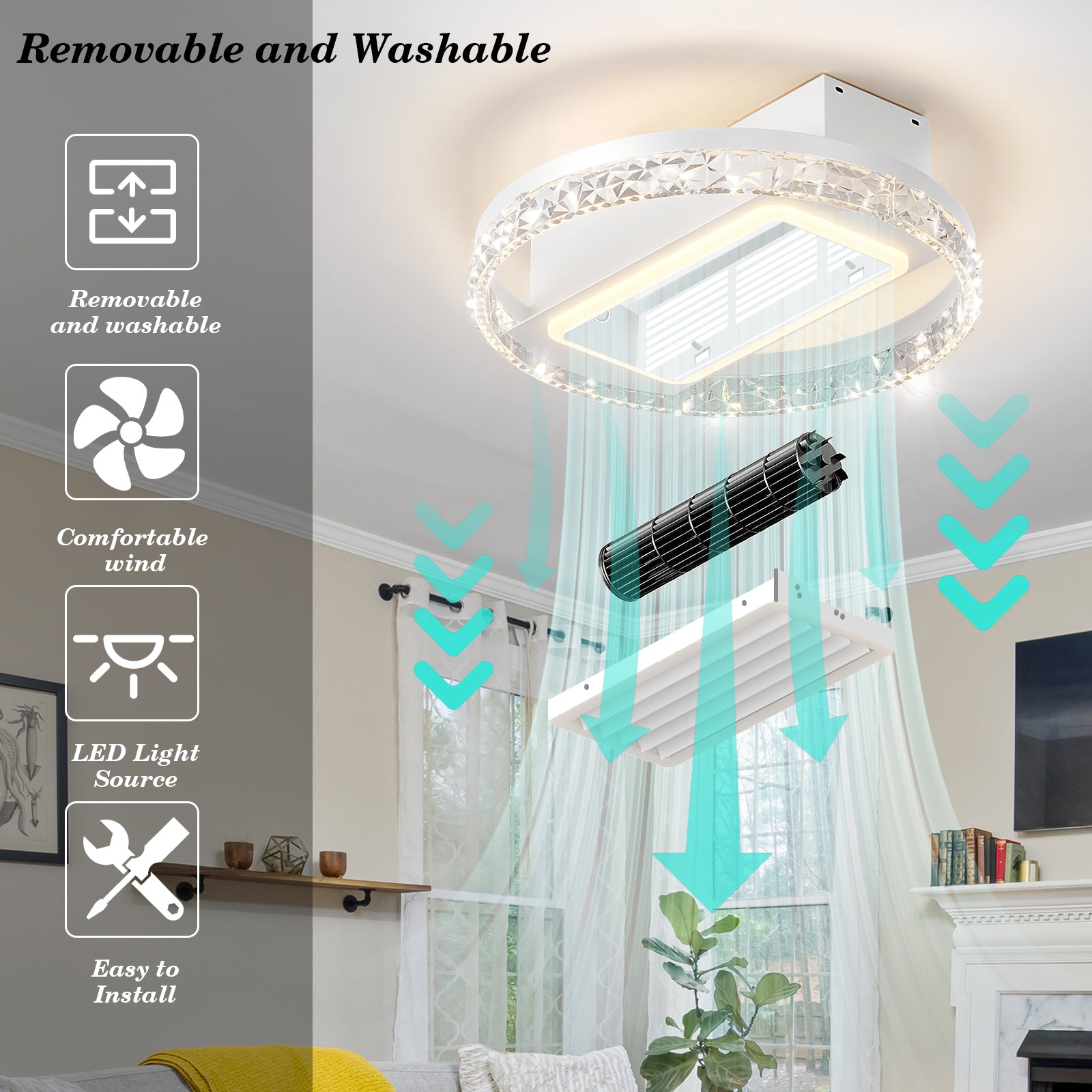 Bladeless Fan Lamp With Lights Dimmable Led White Iron