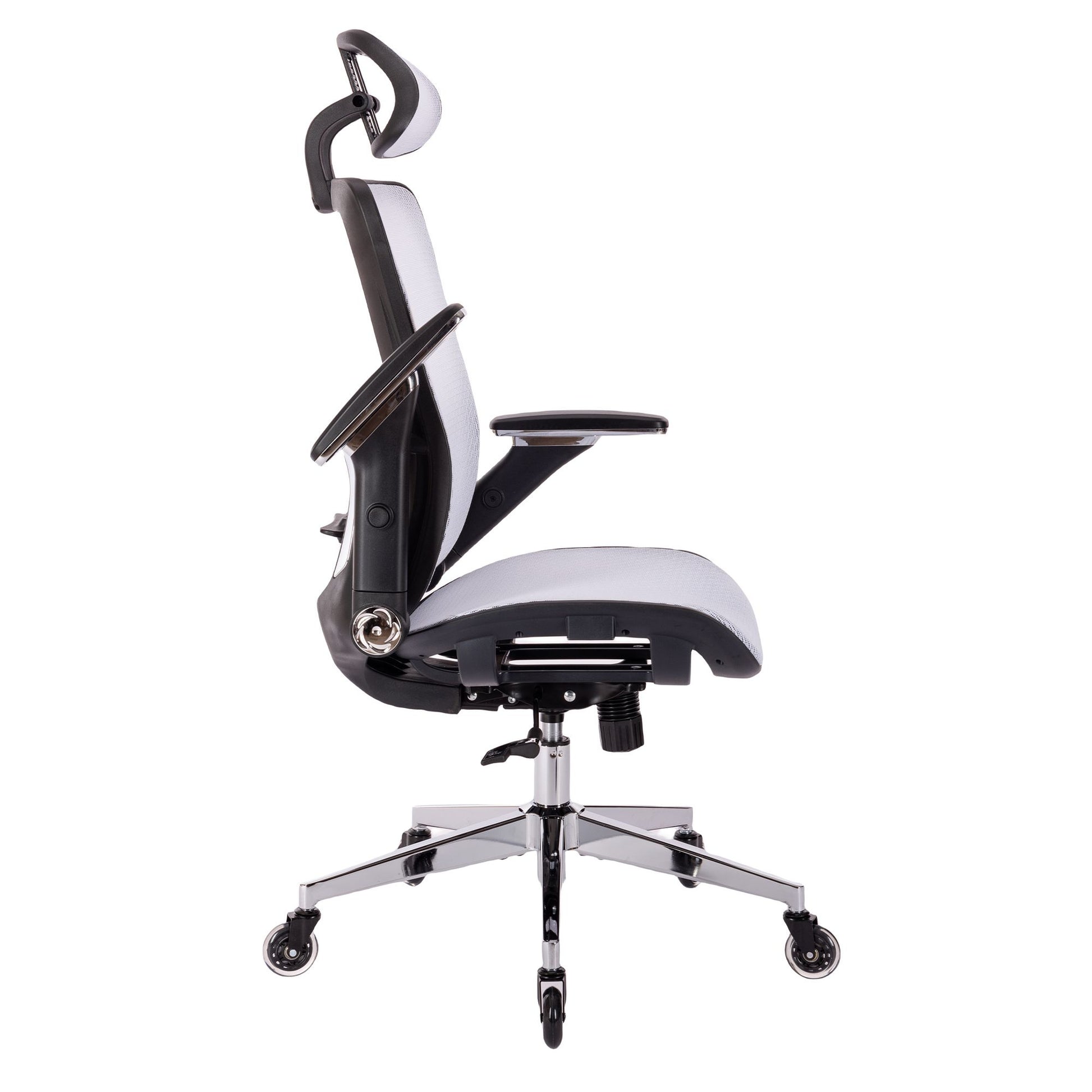 White Ergonomic Mesh Office Chair, High Back Adjustable Headrest With Flip Up Arms, Tilt And Lock Function, Lumbar Support And Blade Wheels, Kd Chrome Metal Legs White Office American Design Office Chairs Foam Plastic