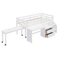 Twin Size Loft Bed With Desk And Drawers, Wooden Loft Bed With Lateral Portable Desk, White White Solid Wood Mdf