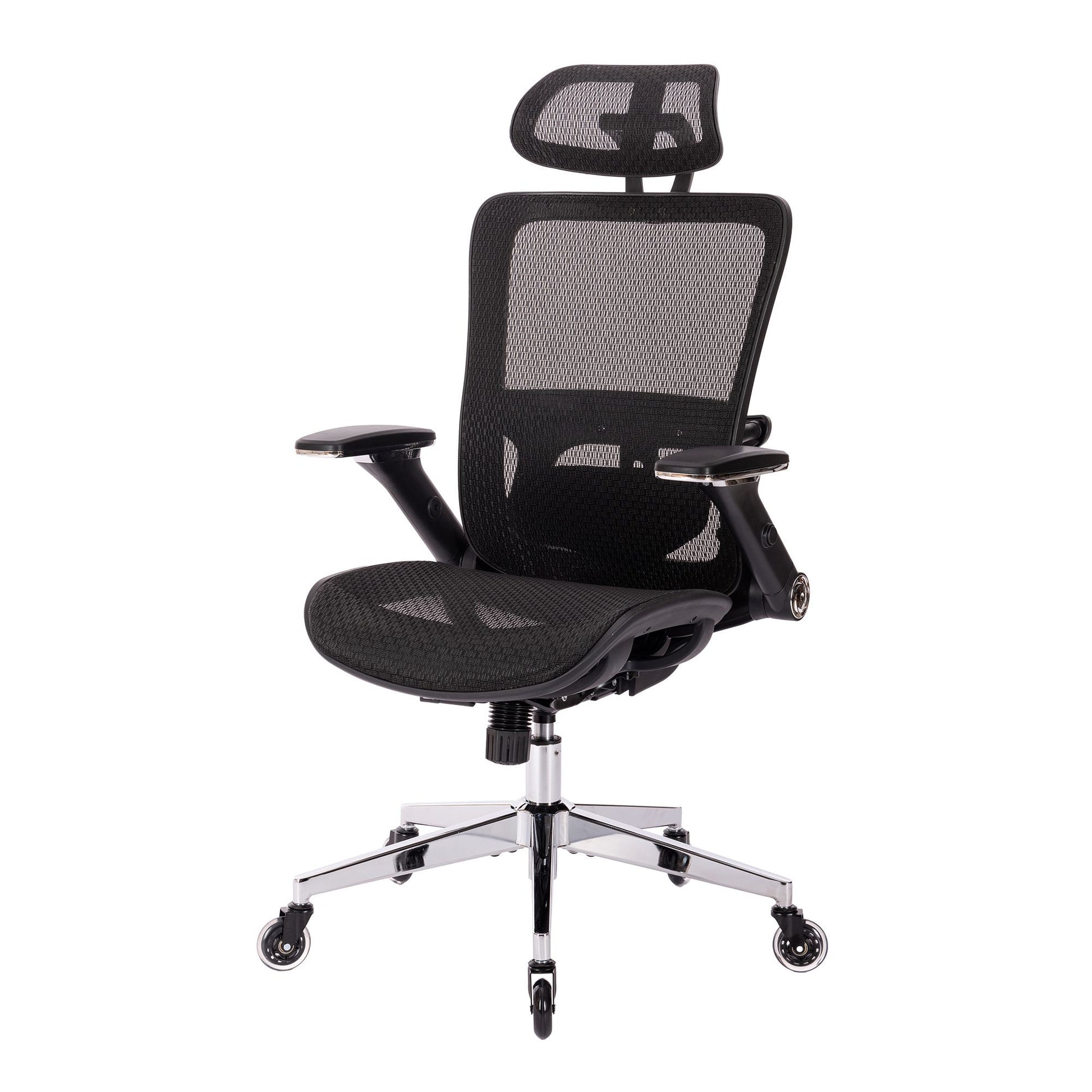 Black Ergonomic Mesh Office Chair, High Back Adjustable Headrest With Flip Up Arms, Tilt And Lock Function, Lumbar Support And Blade Wheels, Kd Chrome Metal Legs Black Office American Design Office Chairs Foam Plastic