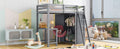 Twin Size Loft Bed With Wardrobe And Desk, Gray Twin Gray Rubber Wood