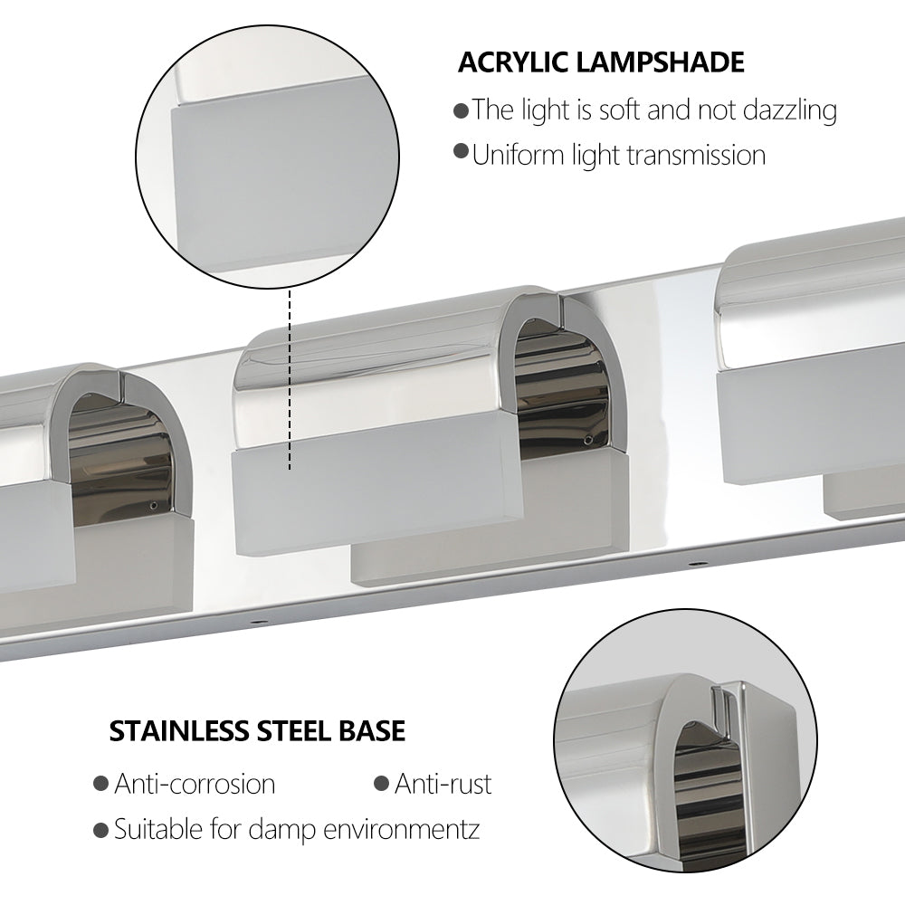 Bathroom Vanity Lighting 3 Light Led Vanity Lights Over Mirror Bath Wall Lighting Chrome Modern Acrylic Stainless Steel