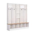 Wide Design Hall Tree With Storage Bench, Minimalist Shoe Cabinet With Cube Storage & Shelves, Multifunctional Coat Rack With 8 Hooks For Entryways, Mudroom, White White Primary Living Space