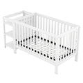 Convertible Crib Full Size Bed With Changing Table, White White Solid Wood