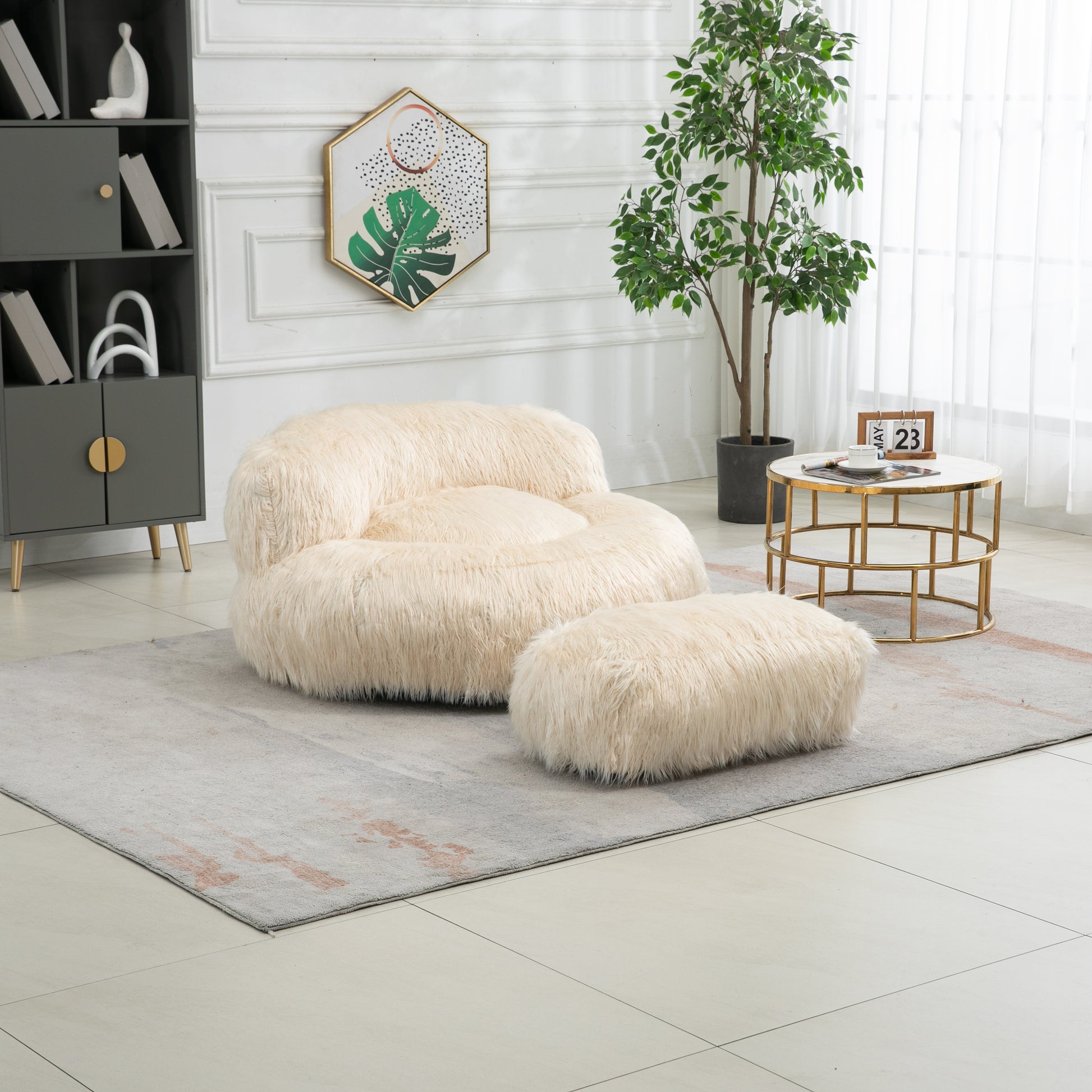 Coolmore Bean Bag Chair, Floor Sofa With Handle,Accent Sofa Chair With Ottoman For Gaming Reading Relaxing Beige Beige Foam Plush